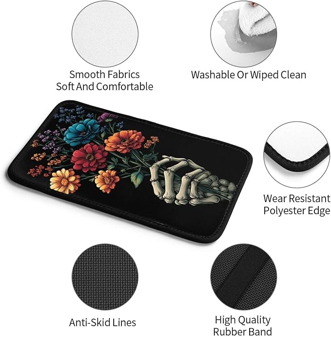 Universal Car Center Console Cushion Pad, Colorful Flowers Skull Hands Soft Waterproof Car Center Console Cover Auto Armrest Seat Box Cover Protector for Most Vehicle SUV Truck Car