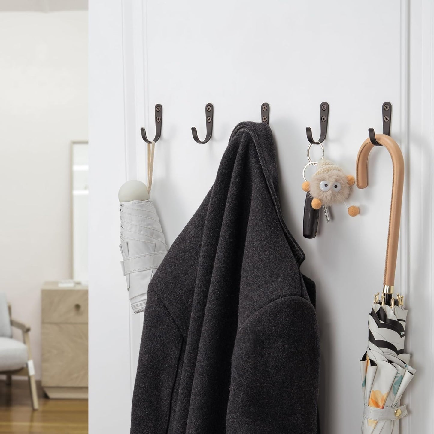 20Pcs Wall Hooks for Bathroom, Kitchen, Closet, and Garage - Black Metal Hooks for Hanging Coats, Towels, Hats, Keys, Bags, and Coffee Cups - Holds Up to 40 lbs