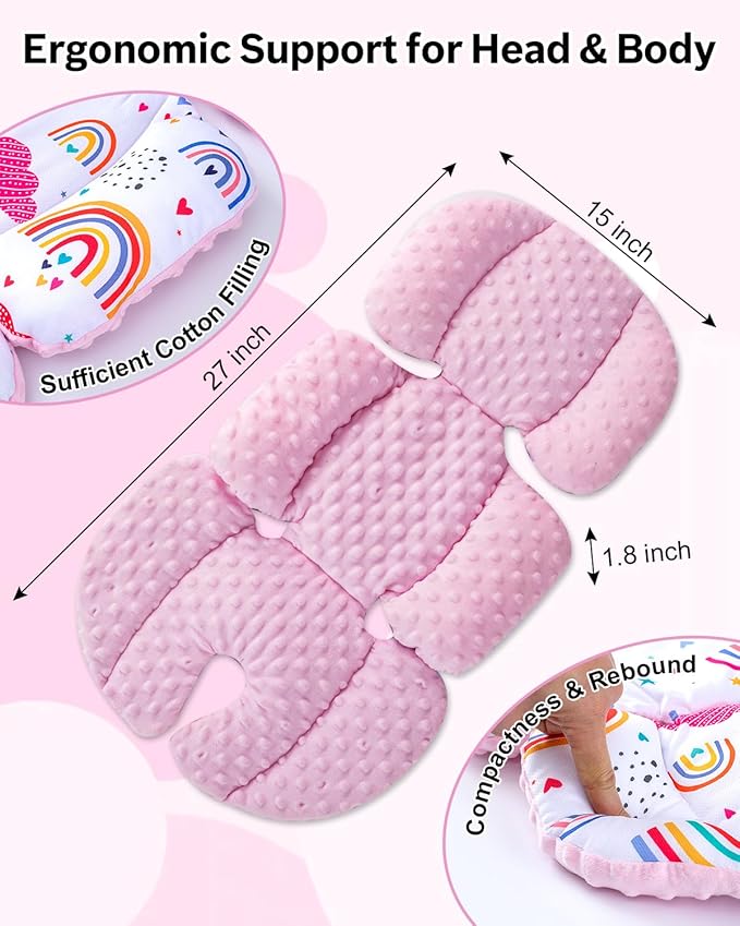 Infant Insert with Extra Headrest & Shoulder Pads, Baby Car Seat Head Neck Body Support, 2-in-1 Reversible Baby Car Seat Cuhsion for Girls Boys, Newborn Carseat Head Support for Stroller, Swing