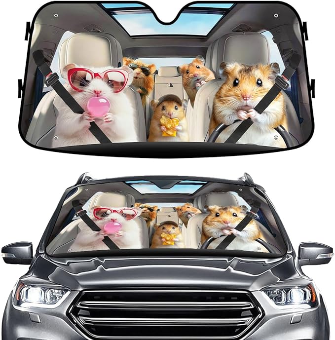 GENANY Cute Hamster Windshield Sun Shade for Car SUV Truck (55x30 Inches),Sun Shade Windshield, Shades for Front Windows, Xmas Auto Gift, Spring Car Decor