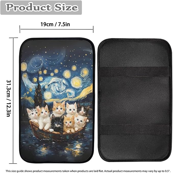 Auto Center Console Pad Oil Painting Starry Sky Cats Car Armrest Cushion Covers, Protect from Pet Claws, Dirt, and Sticky Fingers