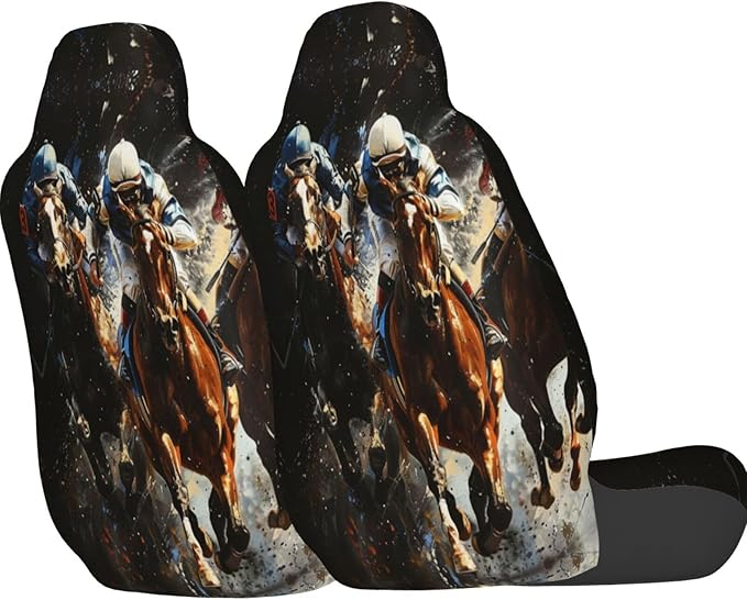 Delerain Car Seat Covers Set 2Pcs, Horse Racing Universal Front Car Seats Vehicle Enterior Protector Suitable Fits Most Car Auto SUV Sedan Truck