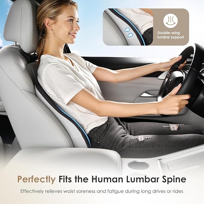 FLORICH Car Seat Cushion and Lumbar Support Pillow, Ergonomic Memory Foam Driving Seat Cushions for Back & Sciatica Pain Relief, Non-Slip Cushion for Car, Office, Truck, Wheelchair, Gaming Chair-Gray