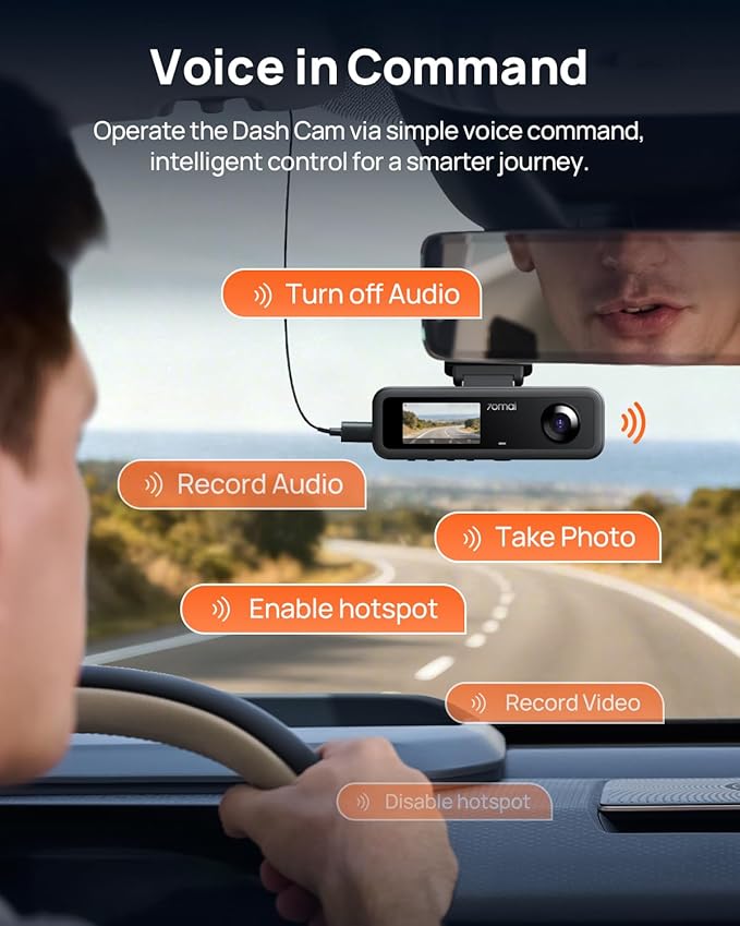 70mai 4K Dash Cam Front and Rear Inside, 3 Channel Car Dash Camera for Cars, Dashcam with GPS, Wi-Fi 6, Voice Control, Parking Monitor, Night Vision, Loop Recording, 64GB SD Card Included (T800E)