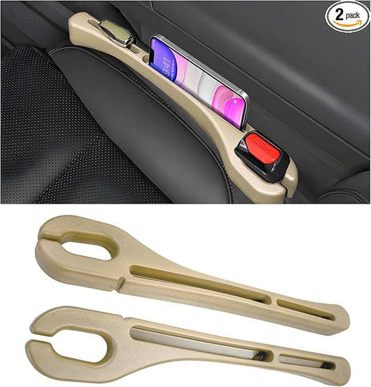 2 PCS Car Seat Gap Filler Organizer, Multifunctional Gap Fillers Between Seat and Center Console, Recessed Storage Organizer Stop Things from Dropping for Car Truck SUV (Beige)