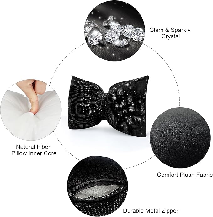 surpassme Rhinestone Lumbar Support Pillow for Car, Bling Back Support Pillow/Cushion Car Accessories for Women(Black)
