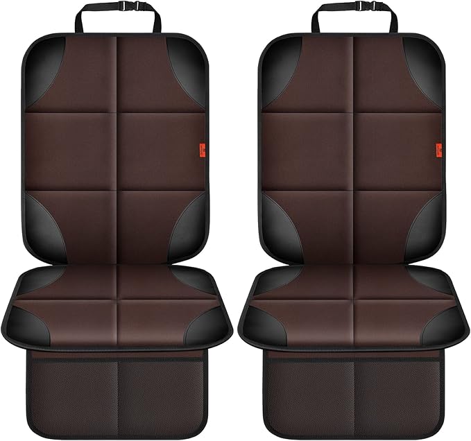 XHYANG Car Seat Protector 1 Pack Car Seat Cushion Mat Thickest Padding,Waterproof 600D Fabric Car Seat Covers for Non-Slip Backing Mesh Pockets for Baby and Pet (Brown, 2 Pcs)