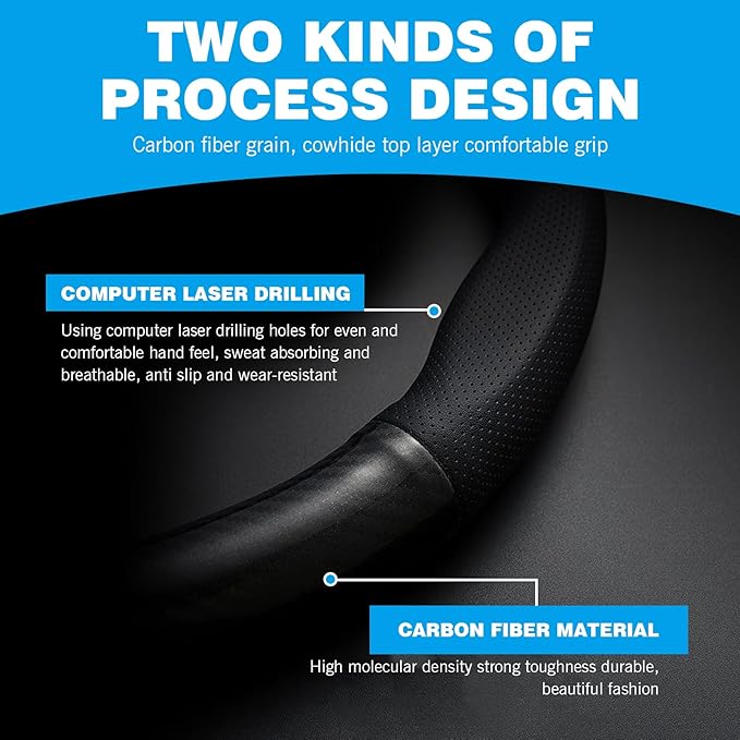 O-shaped Steering Wheel Cover, Carbon Fiber Pattern Anti-slip Wear-resistant Sweat-absorbent Microfiber Leather Steering Wheel Protector, Four Seasons Universal Accessory (Black)