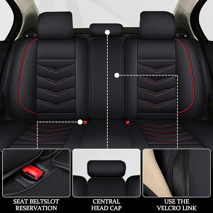 Car Seat Cover 7 Seats for Ford Explorer 2000-2025, Waterproof Durable Compatible Airbag, Premium Leather Seat Protector(7 Seats Luxury,Black Red)