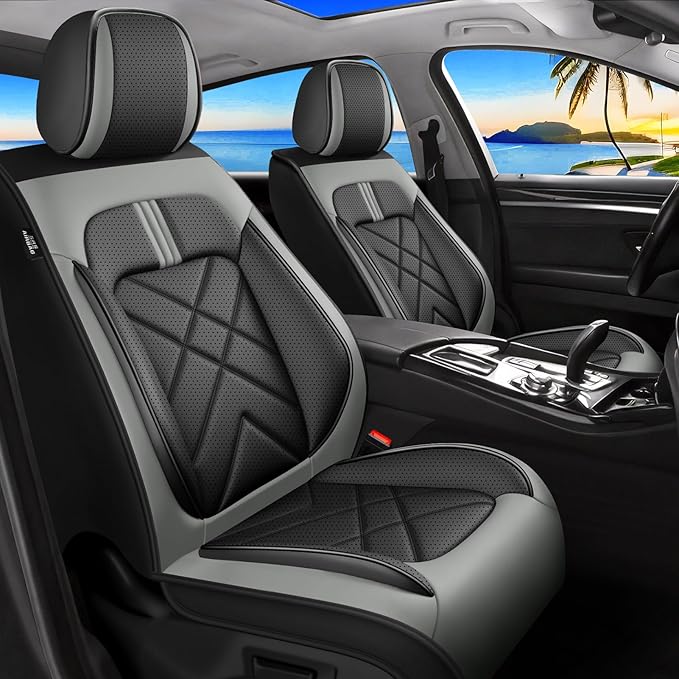CX-7 Car Seat Covers Fit for Mazda CX-7 2007-2012, Full Coverage Premium Leather Waterproof Breathable Seat Covers, Automotive Seat Protectors, Airbag Compatible(2 Front Seats, Black Gray)