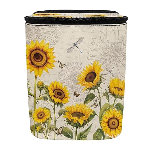 BIGCARJOB Sunflower Dragonfly Car Trash Bags for Back Seat,Sunflower Car Garbage Bin with Lids,Foldable Auto Interior Storage Bags Hanging Accessories