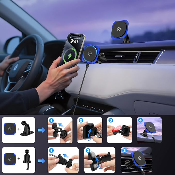 for Magsafe Car Mount Charger, 15W Magnetic Wireless Car Charger, Magnetic Car Phone Holder for iPhone 17 16 15 14 13 12 Series, Samsung Galaxy S26 Ultra S25 S24 S23 S22 S21 S20 FE, Google Pixel 10a