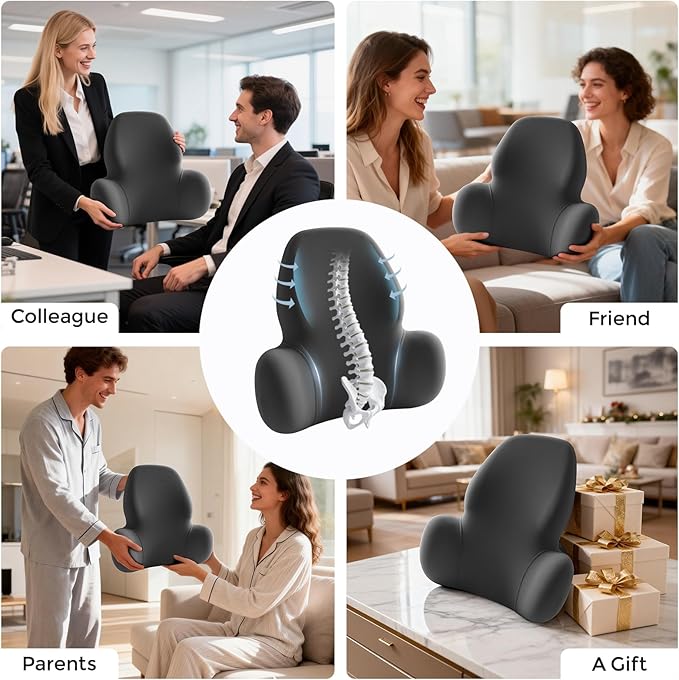 Lumbar Support Pillow with Fixed Chuck | Ergonomic Memory Foam Cushion | Washable Cover | Back Pain Relief & Posture Improvement | Fits Car/Office/Gaming Chairs/Wheelchairs & Home