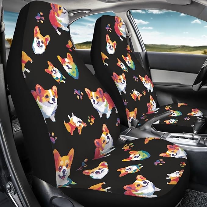 Cute Corgi Dog Paw Print Universal Car Seat Covers for Women Auto Interior Seats Cushion Protector Accessories Decoration