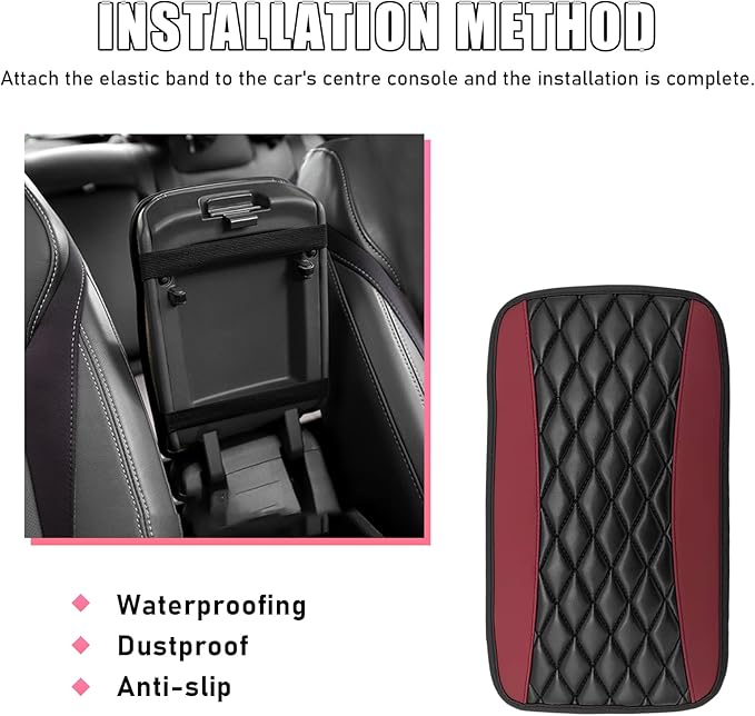 Car Center Console Cushion Pad, PU Leather Waterproof Auto Armrest Box Cover Protector, Comfortable Armrest Seat Box Cover Mat, Universal Car Accessories for SUV Truck (Wine Red)