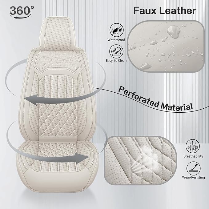 Car Seat Covers for Genesis GV70 2022-2025 2026, Full Set Premium Nappa Leather Waterproof Breathable Anti-Slip Airbag Compatible Car Seats Protector, Soft Car Interior Seats Cover (Beige)