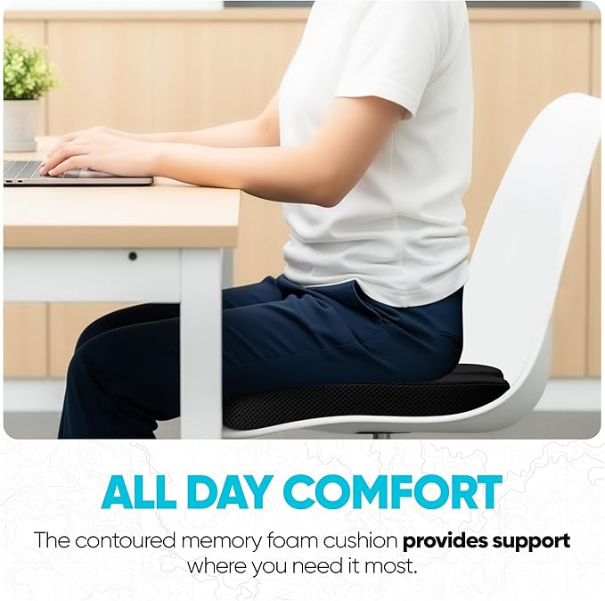 FORTEM Seat Cushion, Office Chair Cushion, Desk Chair Memory Foam, Sciatica Coccyx Tailbone Pain Relief, Pressure Relief, Sitting Pad, for Long Gaming & Sitting, Washable Cover, Non Slip, XL
