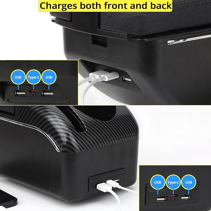 AULPHIKE Compatible with Nissan Versa Armrest 2007-2011 Car Center Console Organizer Armrests Double Door Storage with USB Ports（Black Style）