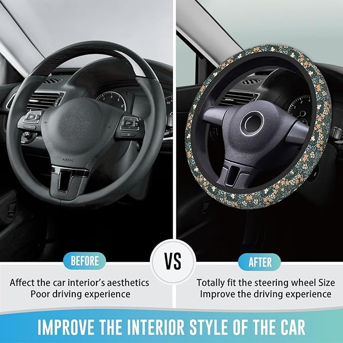 Elastic Steering Wheel Cover Car Accessories Cute Universal 15 Inch Absorbing Sweat Non-Slip Breathable for Woman - Flower