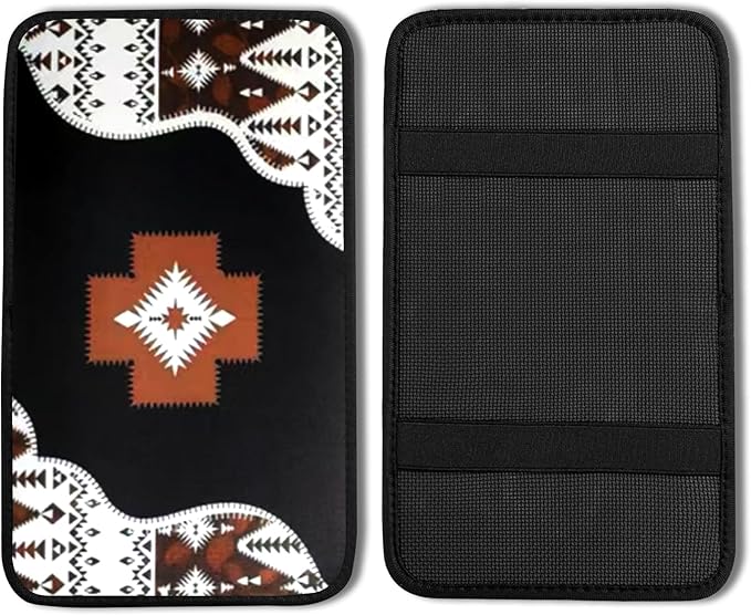 Southwestern Ethnic Vehicle Center Console Armrest Cover Pad,Western American Car Accessories Middle Console Cushion Pad,Auto Arm Rest Mat Aztec Gifts for Women Men Dad for Most Vehicle SUV Truck
