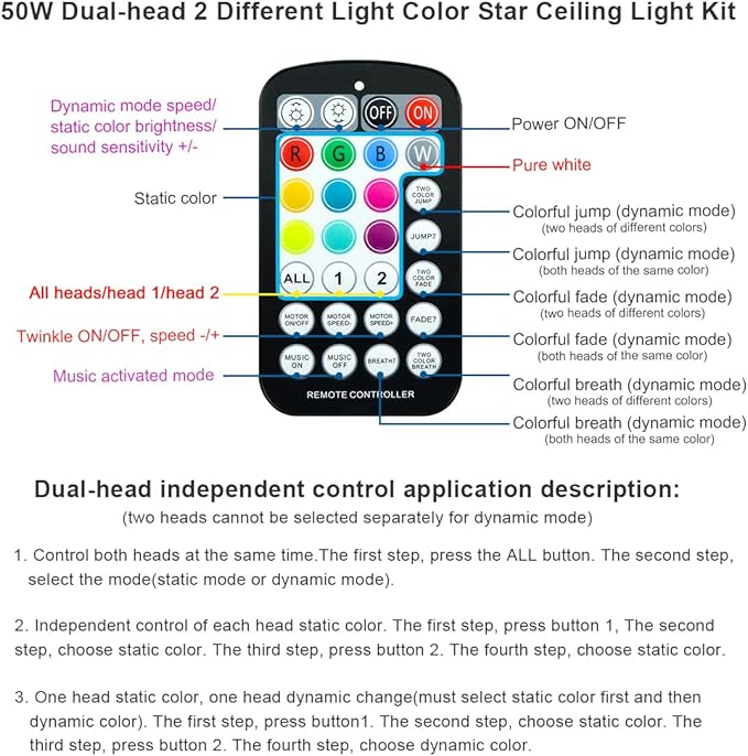 AKEPO 50W Dual-Head Dual-Color Twinkle Fiber Optic Light Engine, Twinkle+Same or Different Color+Bluetooth APP Control+Music Activated+28-Key Remote for Home Fiber Optic Star Ceiling Kit