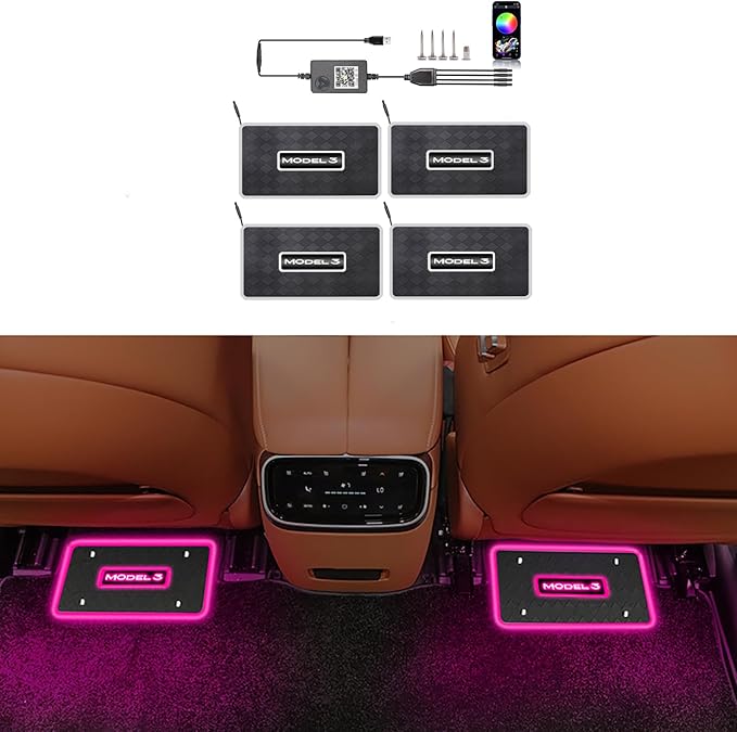 Car Floor Mats Lights for Tesla Model 3 Y Luminous Ambient Neon Lighting Kits, Interior Car Lights Floor Mats for Model Y/3 Cars Decor Atmosphere RGB Lamp Accessories Tesla Ambient Lamp