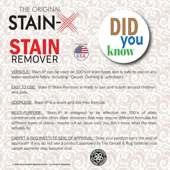 STAIN-X Stain Remover - Multi-Purpose Stain Remover for Carpet, Upholstery and Clothing - 24 Ounce
