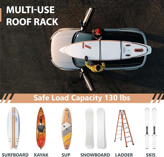 THURSO SURF Universal Soft Roof Rack for Kayak, SUP, Snowboard, Ski – Padded Car Rack System for Paddle Board & Outdoor Gear – Fits Most Vehicles – with Tie-Down Straps & Storage Bag