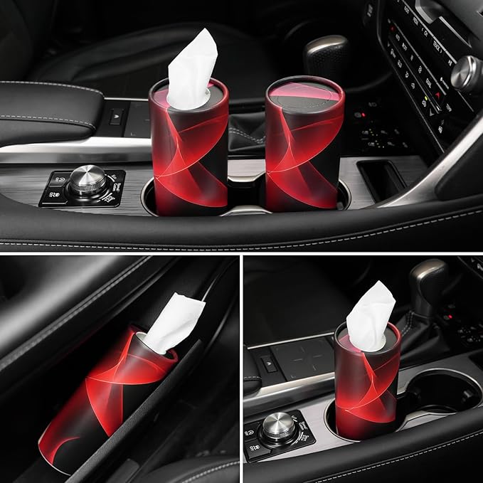SINGARO Car Tissue Holder, 4 Pack Car Cup Holder Facial Tissues with Travel Tissue Bag, Quick and Convenient Flower Combination Car Tissue Box(4 Canisters/200 Tissues) Black - Red