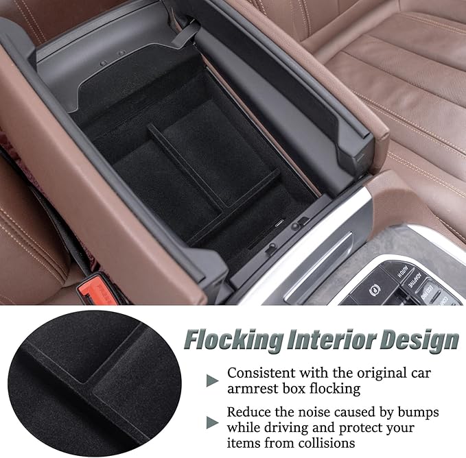 JKCOVER Flocking Material Center Console Organizer Tray Compatible with BMW X5 G05 X7 G07 (2019-2025) and X6 G06 (2020 2021 2022 2023 2024 2025) Accessories Flocked Interior Armrest Insert Storage Box