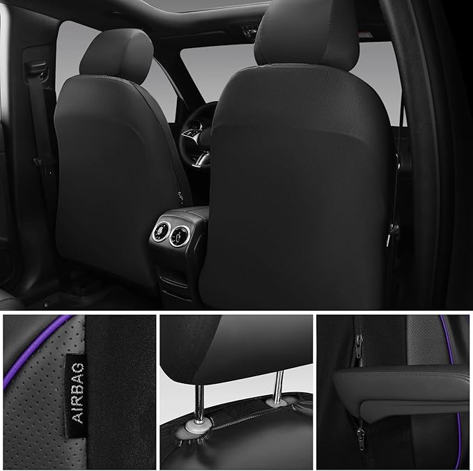 CAR PASS 3D Foam PU Leather Car Seat Covers, Universal Seat Covers Front 2 for Trucks SUV Sedan Automotive Seat Covers Armrest Airbag Compatible Waterproof Comfortable Faux Nappa Leather Black Purple