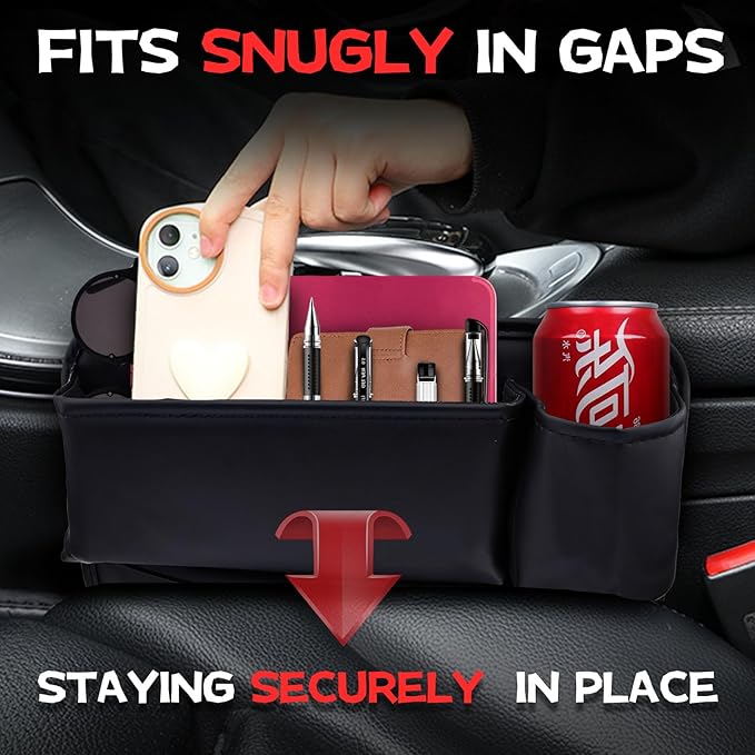 2 Pack Car Seat Gap Filler Organizer with Cup Holders,Premium Leather Storage for Phones, Keys, Wallets, and Drinks, Universal Fit for Front Seat
