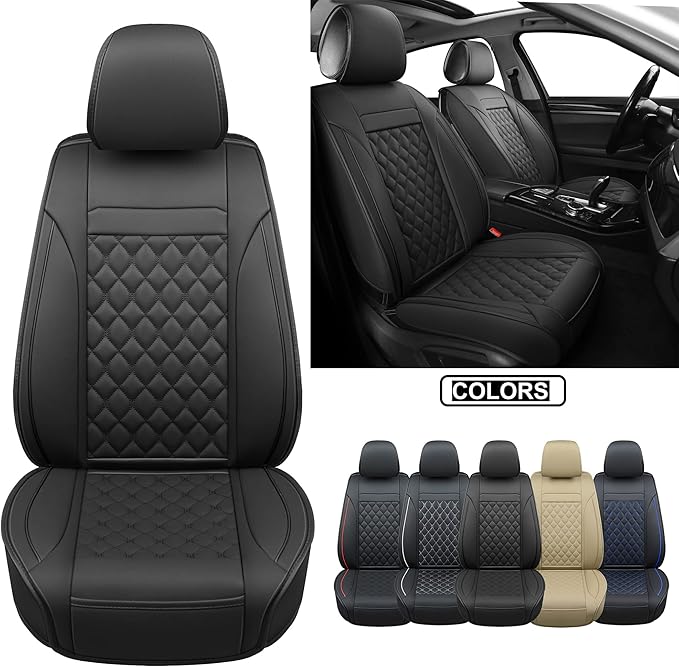 Car Seat Covers Front Pair,Universal Fit for Most Cars,SUV,Sedans and Pick-up Trucks,Automotive Faux Leather Vehicle Cushion Covers(Front Pair,Black)