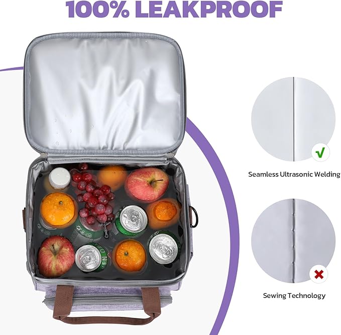 Maelstrom Lunch Box, 23L Insulated Lunch Bag, Expandable Double Deck Cooler Bag, Lightweight Leakproof Tote Bag With Side Tissue Pocket, Suit For Men and Women (D Lavender)