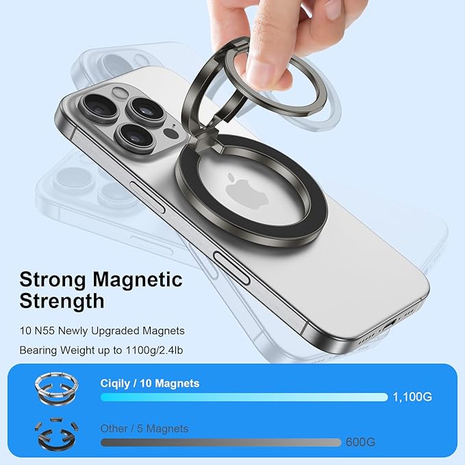 Magnetic Ring Holder for MagSafe Dual-Side Magnet Stand Cell Phone Grip for iPhone 17 Pro Max 16 15 14 13 12 Plus Samsung Galaxy S25 Edge S24 Ultra S23 S22 S21 S20 Magnetic Finger Ring for Car Mount
