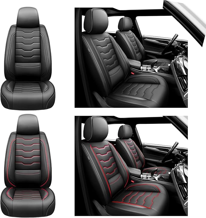 Fit Kicks Car Seat Covers Premium Leather Compatible with Nissan Kicks 2018 2019-2026 (5 Seats Full Set Waterproof Breathable All-Weather Seat Cushion Protector（5 Seats Red Line Black)
