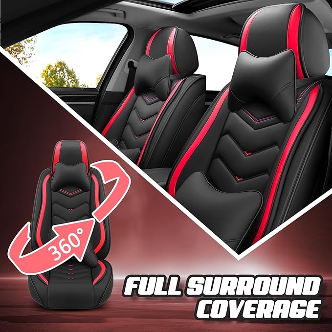 Car Seat Covers for KIA Sedona 2003-2021, Premium Nappa Leather Car Seat Cover, Stylish Sport Seat Covers， Automobile Seat Cover Sets.(Luxury 2 Seats/Black Red)