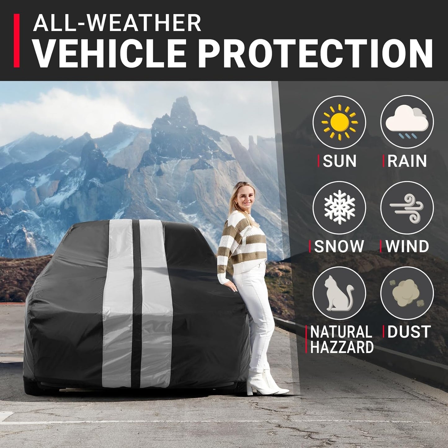 iCarCover Custom Car Cover for Pontiac Fiero SE, Sport Notchback (1984-1988) Waterproof All-Weather Rain Snow UV Sun Protector Full Exterior Indoor Outdoor Car Cover (Stripe - Black/Gray)