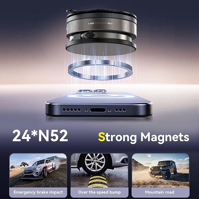 Upgraded 360° Nano Gel Vacuum Magnetic Car Phone Holder Ultra Strong Suction Magnetic Force for MagSafe, iPhone Air 17 16 15 14 13 12 , Foldable Retractable Mount for Car/Dashboard/Gym/Mirror