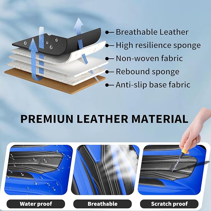 Fit Murano Car Seat Covers Compatible with Nissan Murano 2004-2025 2026 - Full Set Premium Leather， Waterproof Breathable， All-Weather Seat Cushion Protecto&Airbag Compatible （Blue & Black