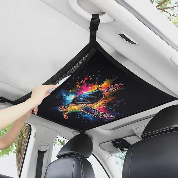 Generic Sea Turtles Car Ceiling Cargo Net for SUV, Car Ceiling Storage Bag,Truck Netting for Cargo,Load Capacity Truck Interior Accessories for Van,Double-Layer Mesh Car Roof Camping Essentials