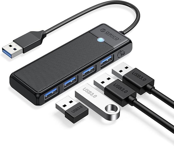 ORICO USB 3.0 Hub, 4-Port USB Hub with 0.5Ft Cable, Ultra Slim USB-Splitter for Laptop MacBook Pro, iMac, Surface Pro, XPS, PS5，PC, Flash Drive, Mobile HDD