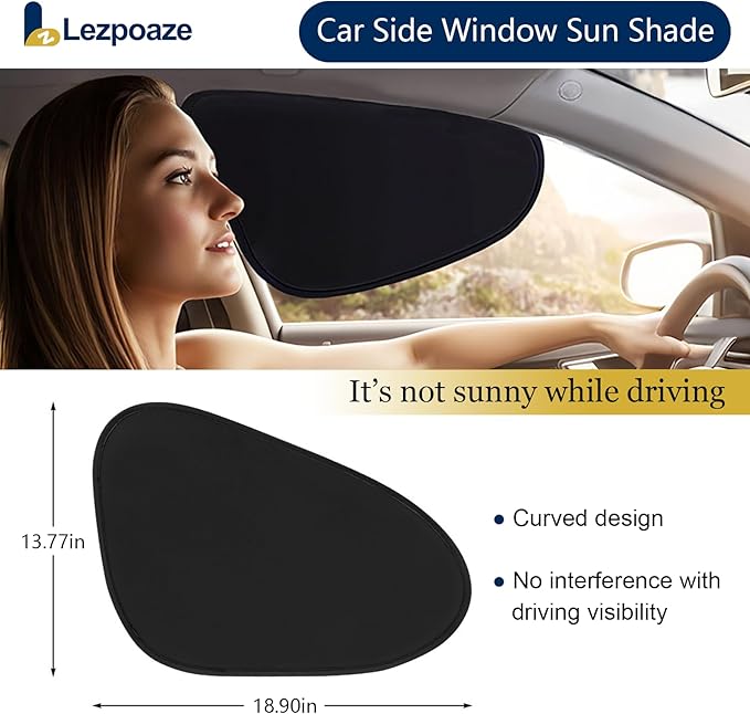 2-Pack Car Side Window Sun Shade | Black Gel Electrostatic UV Protection Sunshade | Universal Fit 99% Vehicles | Foldable Car Shades