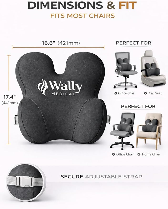 Lumbar Support Pillow for Office Chair & Car – Memory Foam Back Cushion for Lower Back Pain Relief – Ergonomic Posture Support – Washable Cover + Free Massage Roller