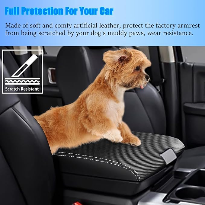for RAM 2009-2018 Center Console Cover Anti-Scratch Waterproof Leather Armrest Pad Protector Cushion for Dodge RAM 1500 2500 3500 4500 5500 2009-2018 Interior Accessories(Carbon Fiber)