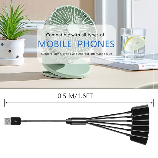CERRXIAN USB2.0 1 Male to 6 Female Splitter Y Cable USB Y Splitter Supports Data Transmission of U disks, Keyboards, and mice, and Power Supply for USB Devices Such as Low-Power Fans-1.65FT/50cm