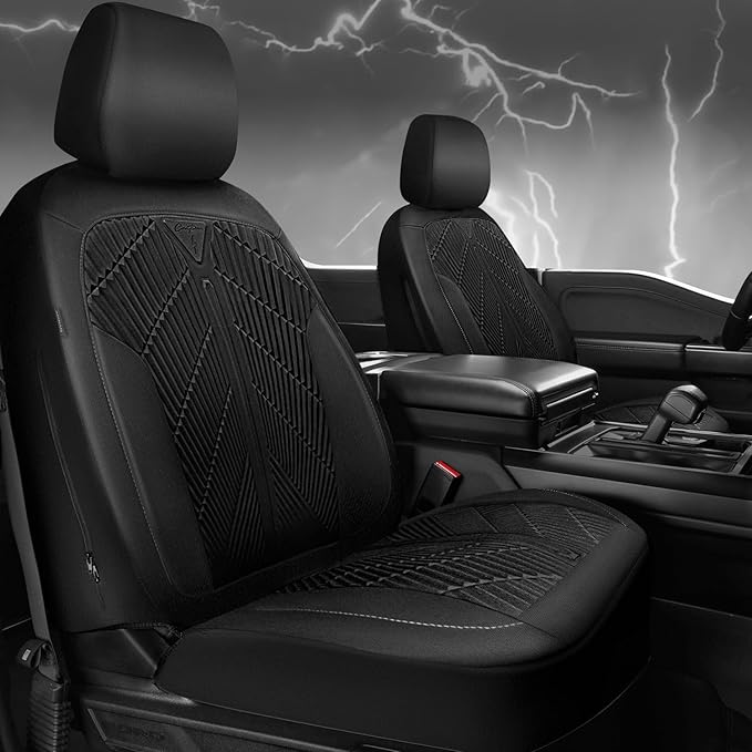 CAR PASS Waterproof Car seat covers Front Seats covers Neoprene Wetsuit, All-Weather Non-Slip Durable, Universal Fit for SUV Sedans Trucks Vans Automotive, Armrest Airbag Compatible, 3D Emboss 2 Black
