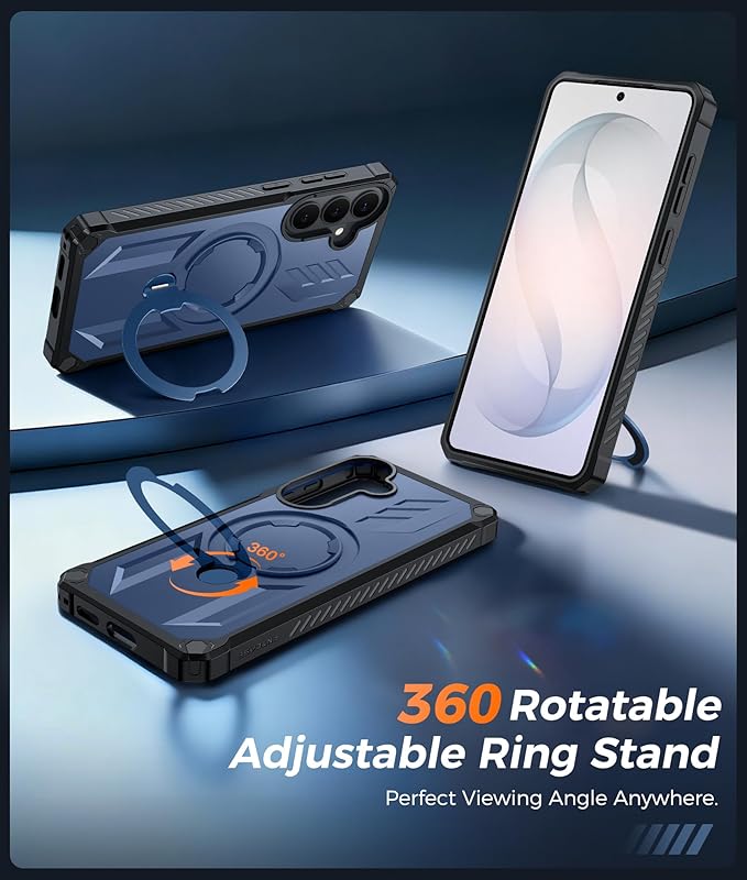 FNTCASE for Samsung Galaxy S26 Case: with [Magnetic Ring Kickstand] [Screen Protector] [Compatible with MagSafe] [Military-Grade Drop Protection] Dual-Layer Protective Textured TPU Phone Cover Blue