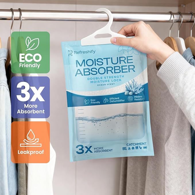 Moisture Absorbers and Humidity Absorber Bags for Closet - 10 Pack High-Efficiency Moisture Absorber and Humidity Packs for Home, Moisture Bags and Dehumidifier Bags for Car Ocean Scent, 10 Pack