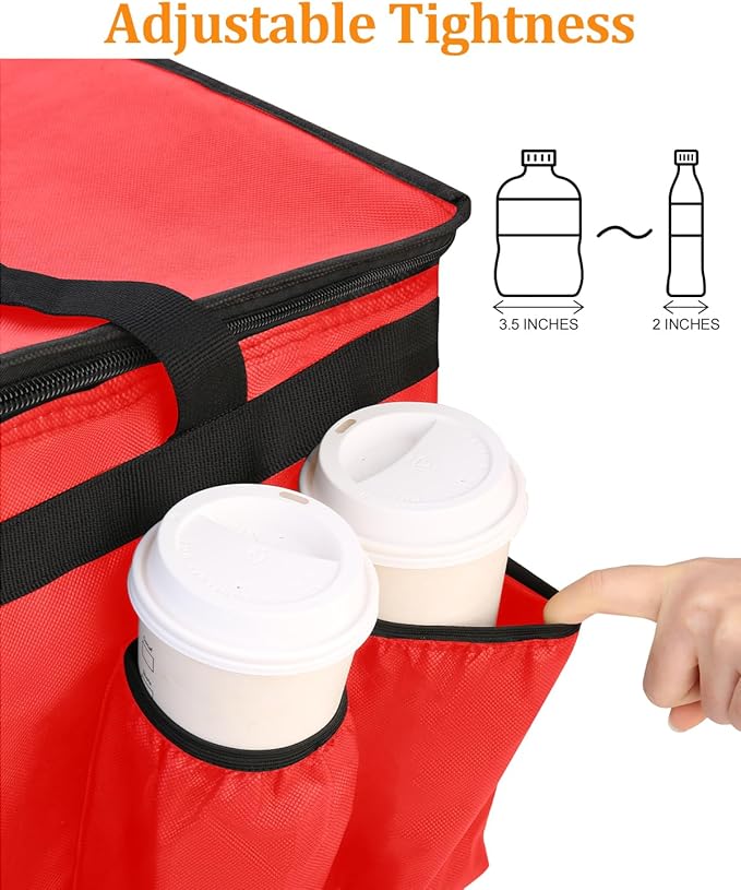 Bodaon Insulated Grocery Bags with 4 Cup Holders -Insulated Bags for Food Delivery with Zippered Top, Food Carrier for Catering, Pizza Bag and Cooler Bag for Takeout, Picnic, Shopping, Car Use